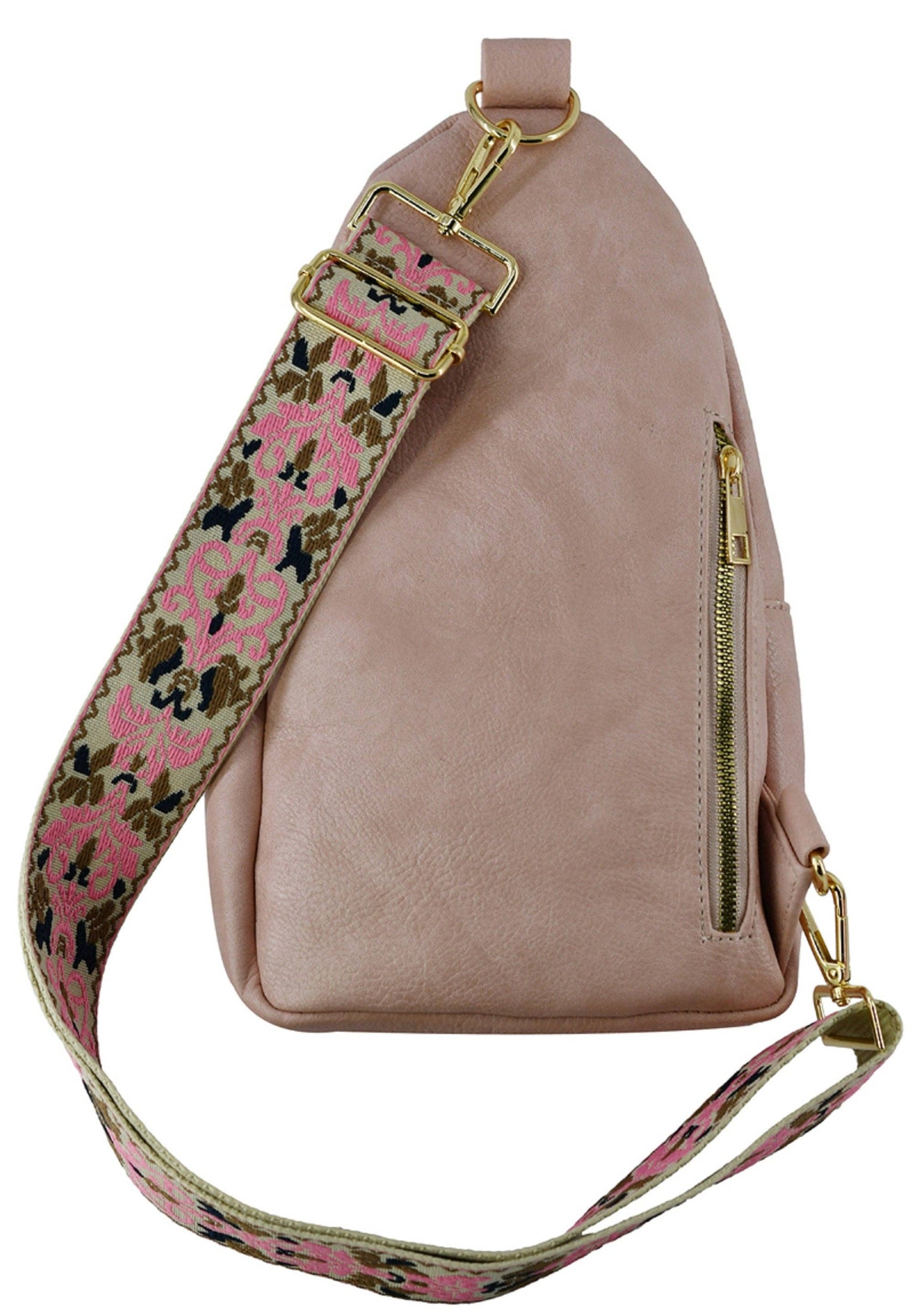 Zara Zipper Crossbody Bag with Boho Strap: Champagne Gold