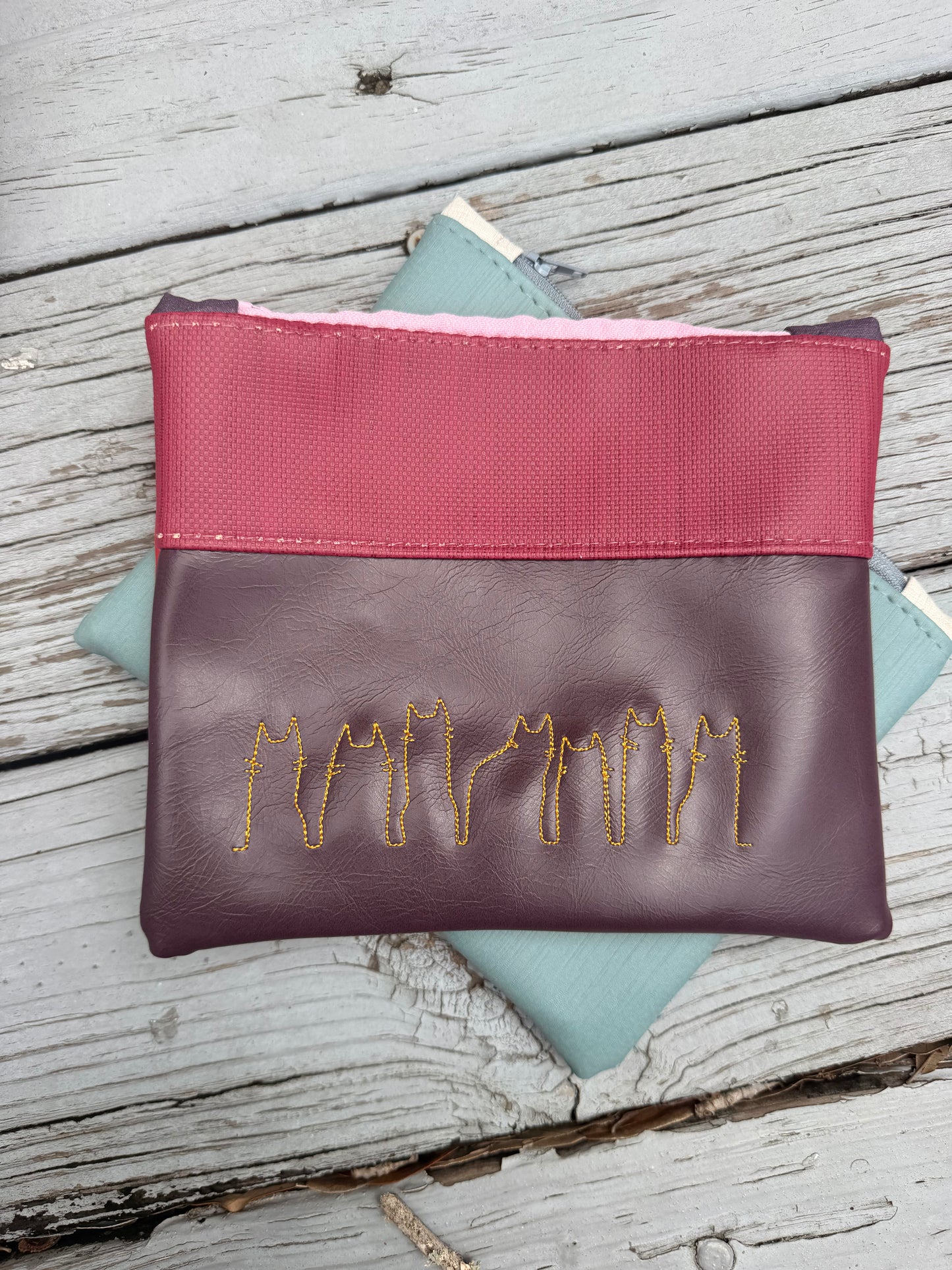 Maroon Cats Zipper Pouch