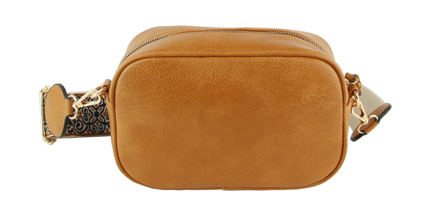 Boho Guitar Strap Women's Crossbody Bag: Brown