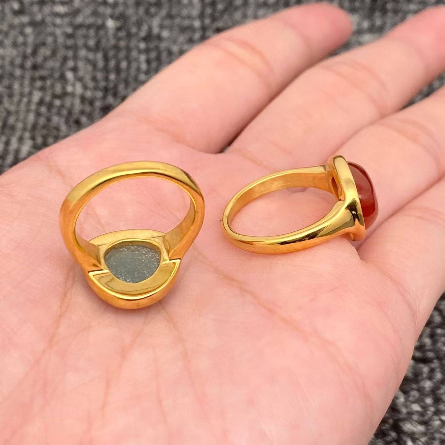 Inlaid Stone 18K Gold Plated Stainless Steel Ring - FGS/CS: B / 7