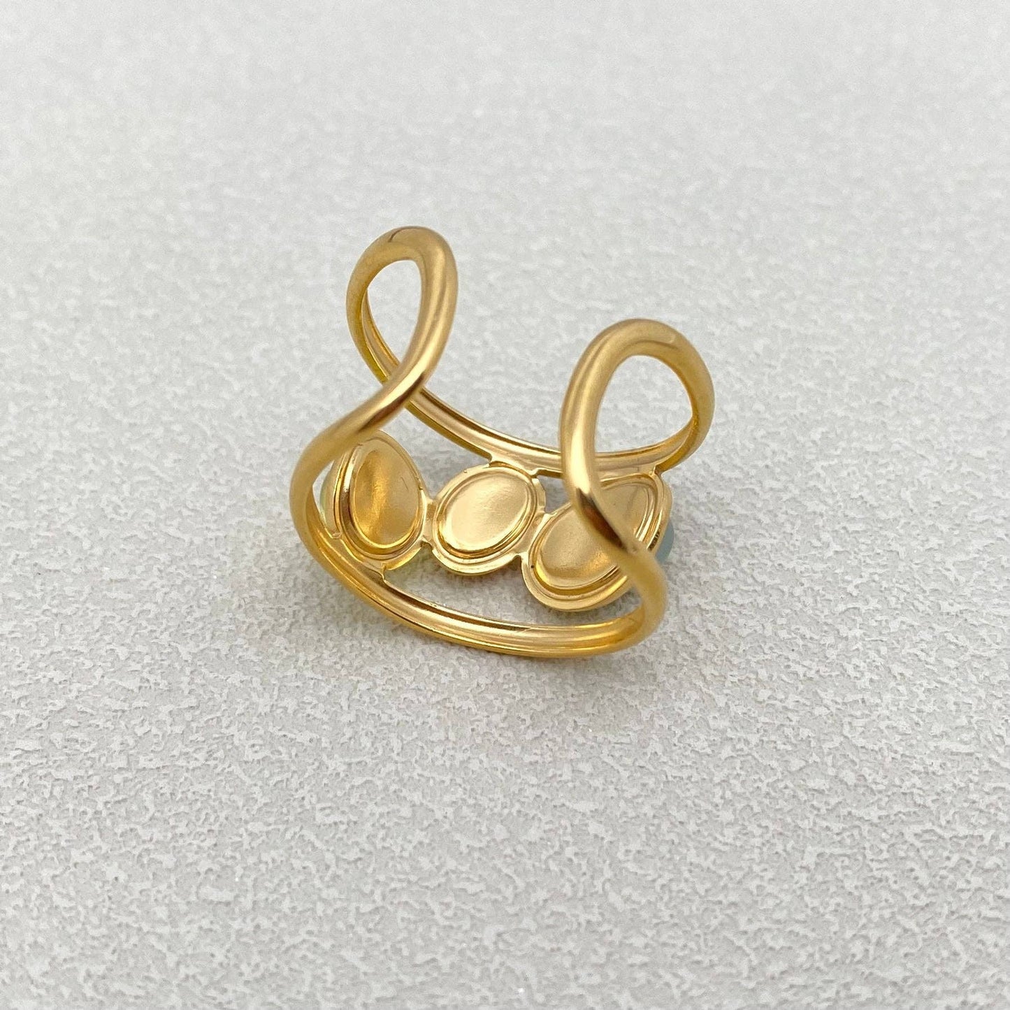 3 Color Gemstone 18K Gold Plated SS Adjustable Ring - FGS/CS