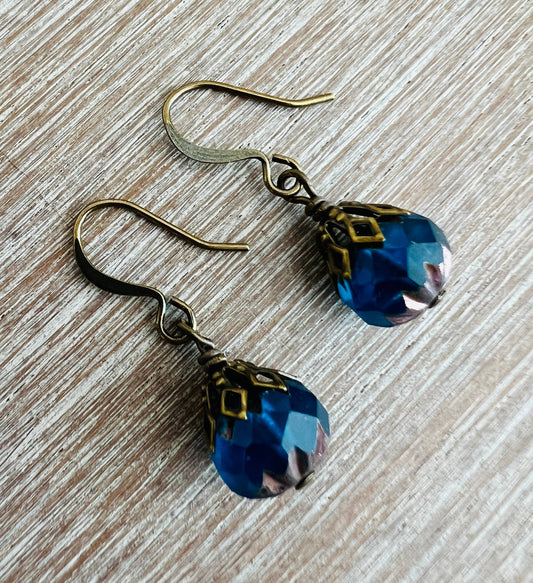 Earthen Beauty Drop Crystal Earrings in Indigo Blue