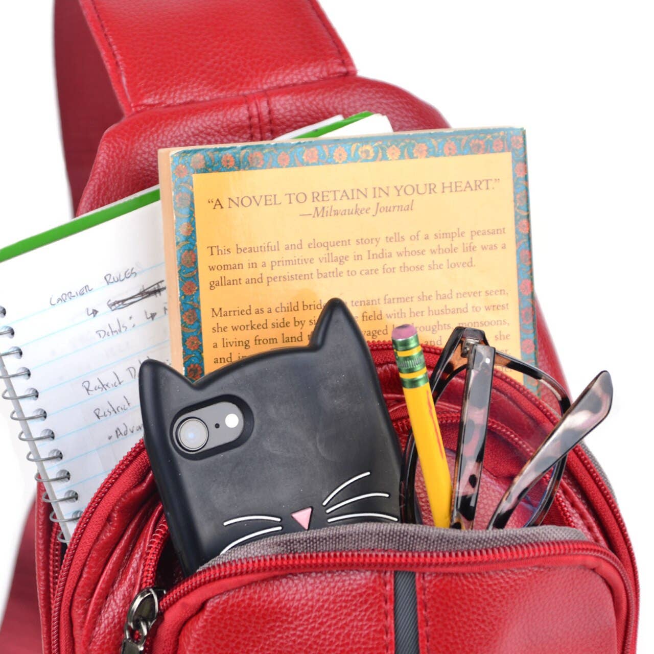 Red Crossbody Leather Sling Bag Backpack - FBG1824-RD