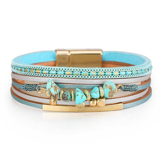 Bohemian Natural Gravel & Leather WovenBracelet - BJ/LB: 4