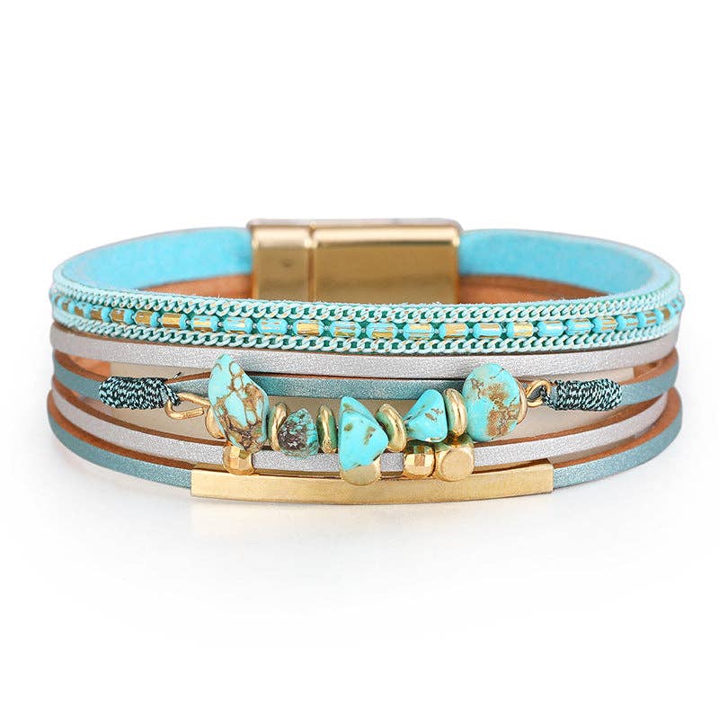 Bohemian Natural Gravel & Leather WovenBracelet - BJ/LB: 3