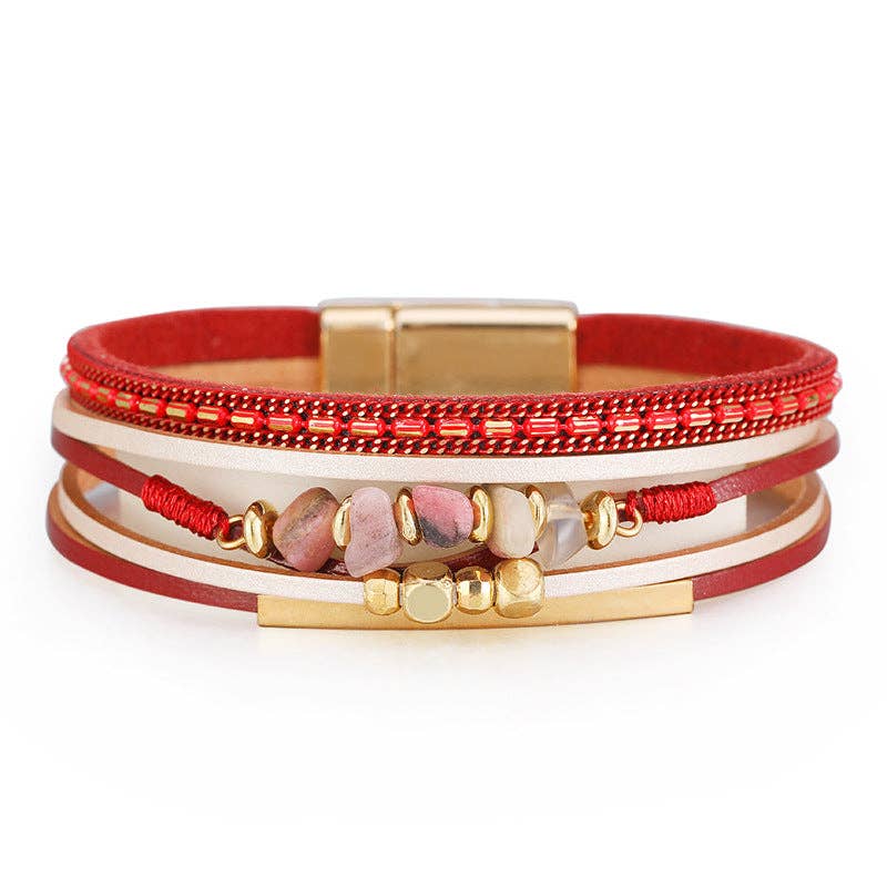 Bohemian Natural Gravel & Leather WovenBracelet - BJ/LB: 4