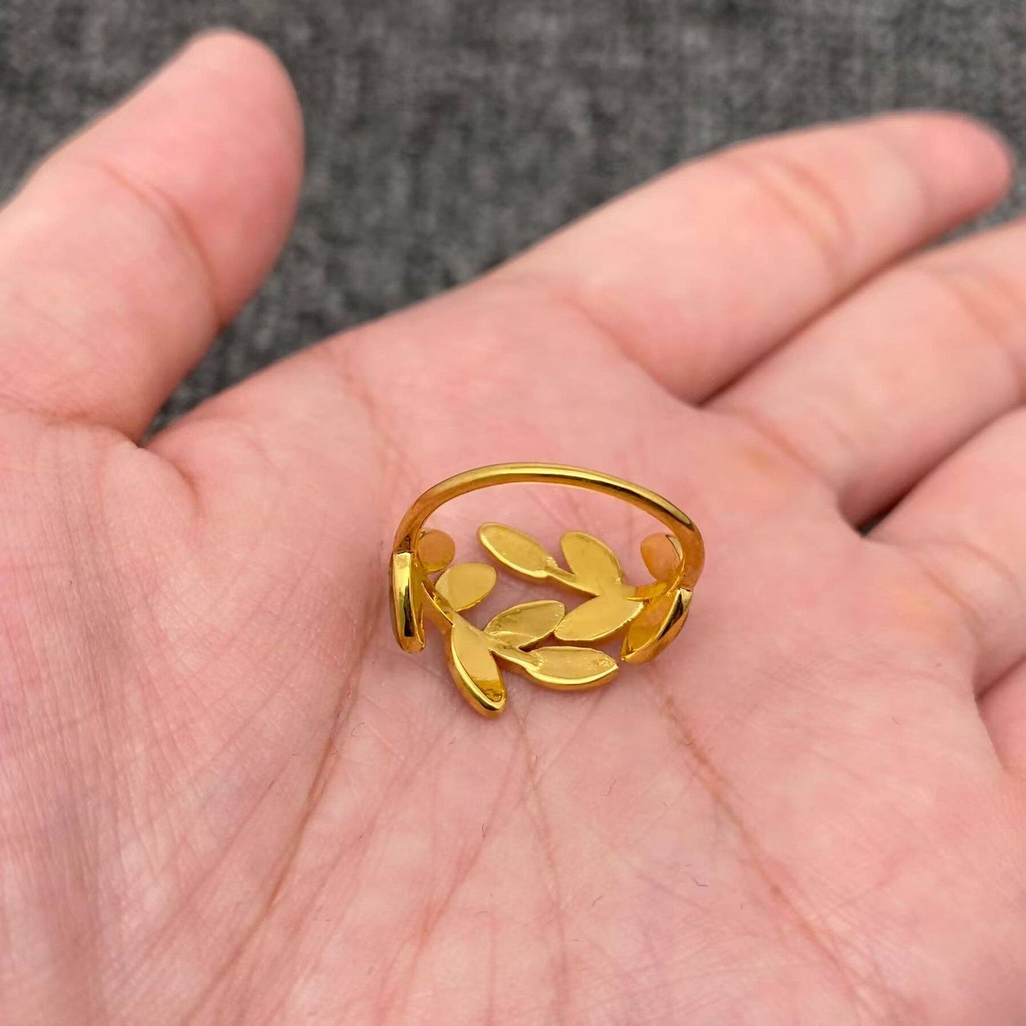 Abalone Shell Leaf Shape 18K Gold Plated S.Steel Ring size 7