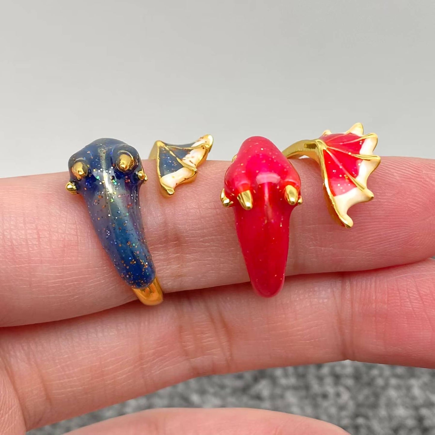 Blue And Pink Star Dragon Adjustable Ring: Starry Blue Dragon / Adjustable opening