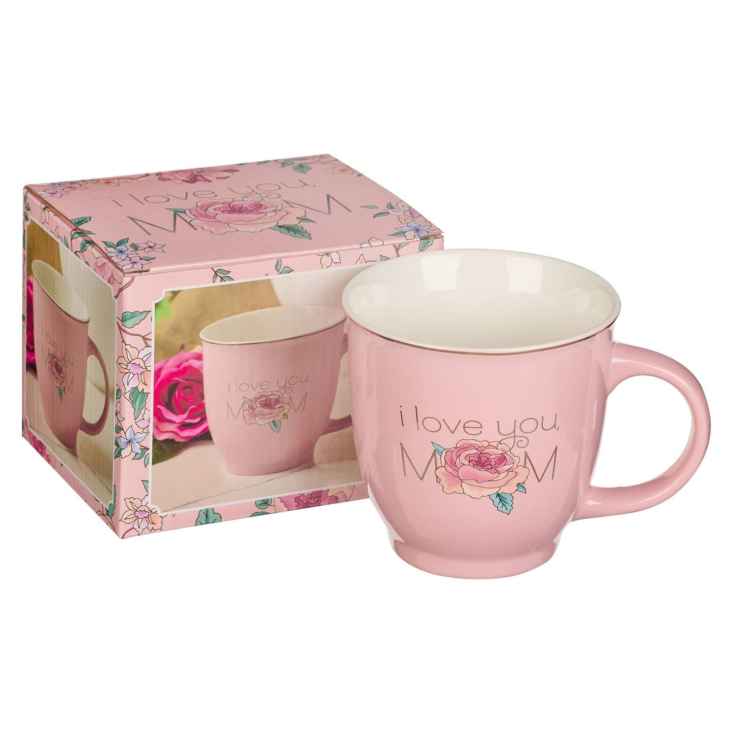 Mug White/Pink Rose I Love You Mom Prov. 3:15
