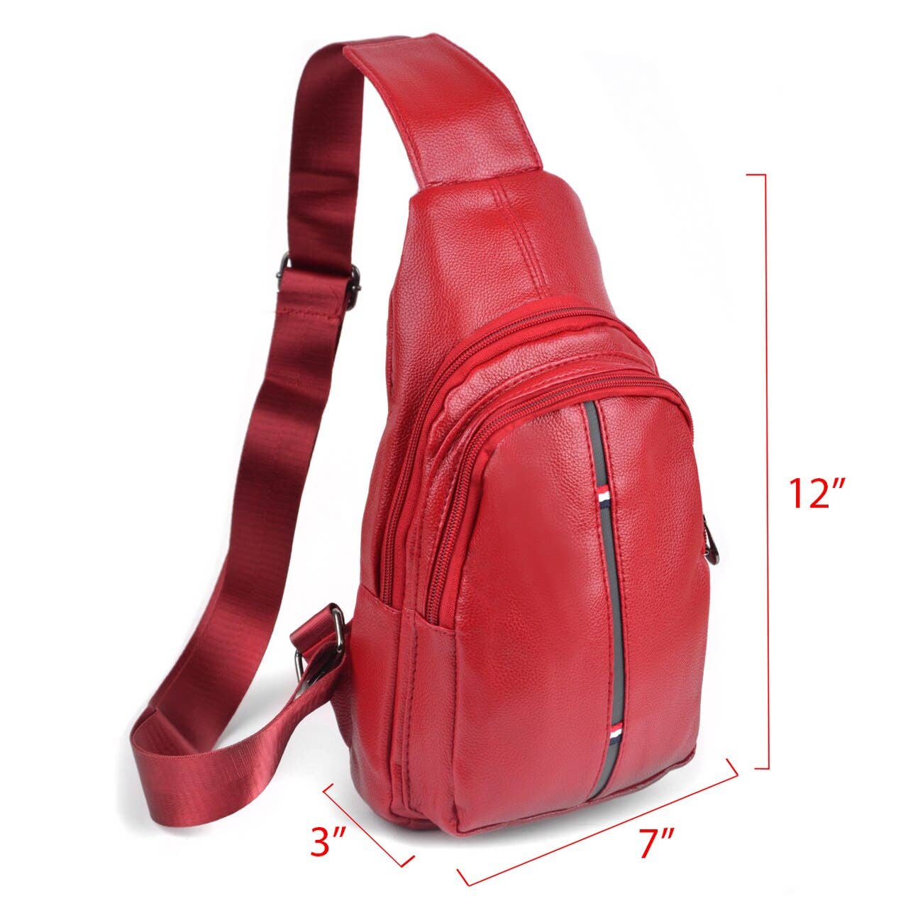 Red Crossbody Leather Sling Bag Backpack - FBG1824-RD