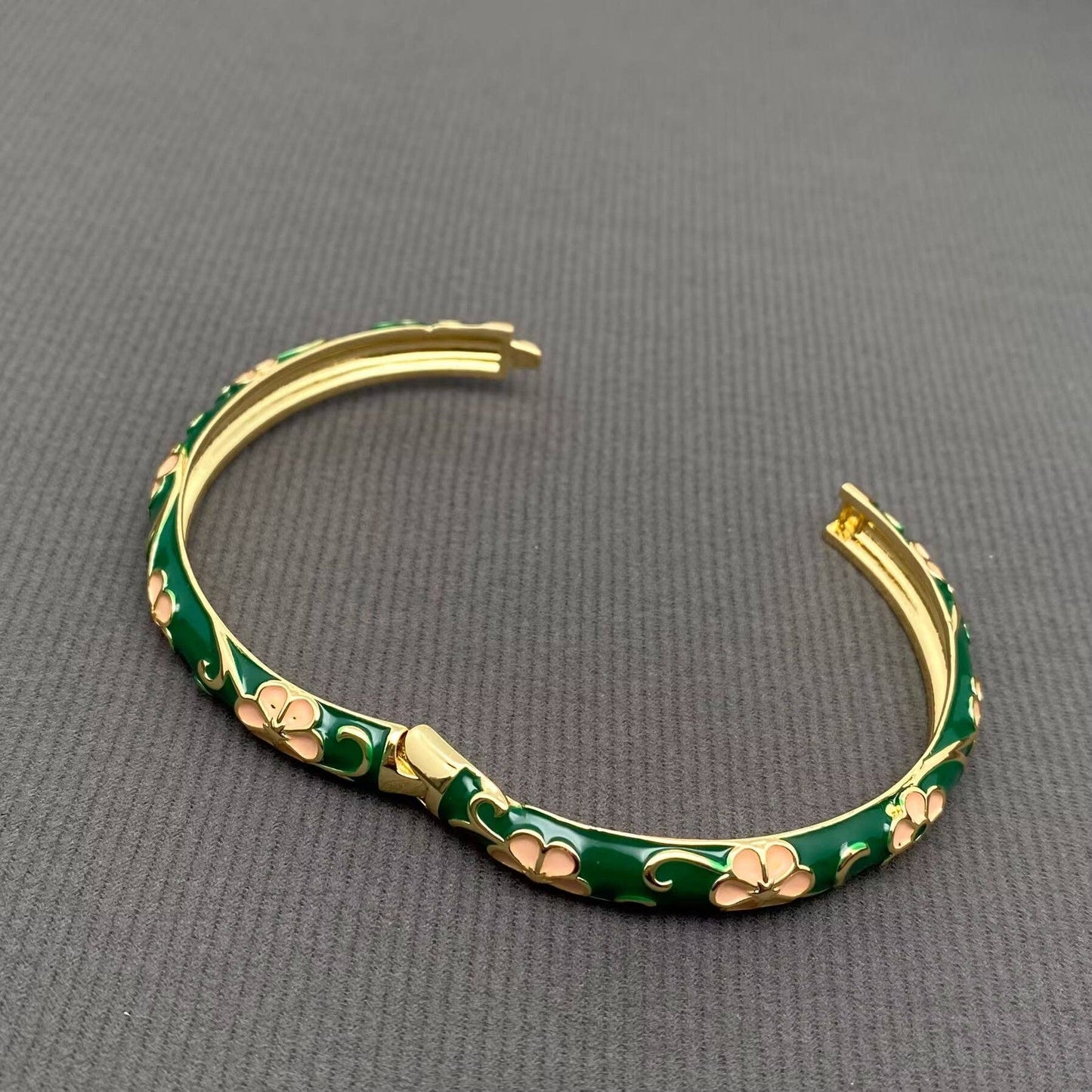 Chinoiserie Enamel Flower 18K Gold Plated Bangle