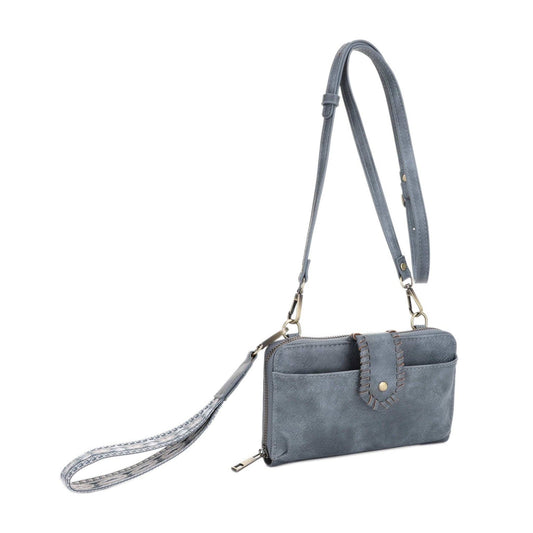 SV32087WW Jolie Crossbody Wallet With Boho Wrist Strap: Dusty Blue