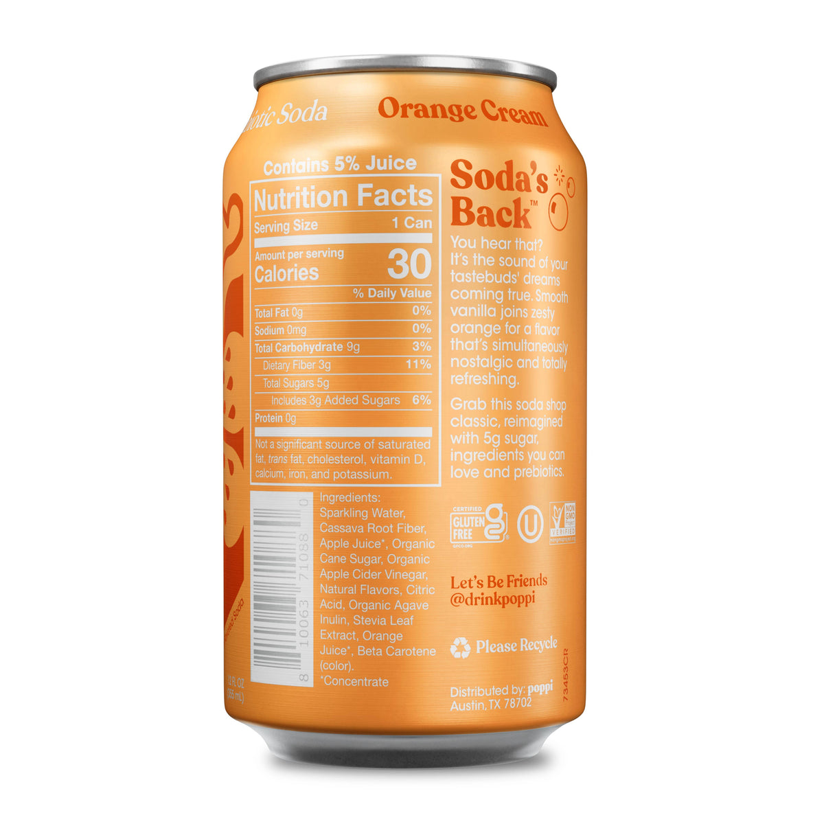 Poppi Prebiotic Soda, Orange Cream, 12oz