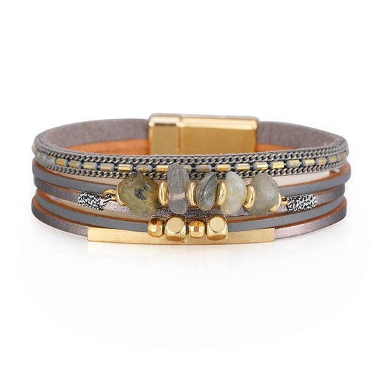Bohemian Natural Gravel & Leather WovenBracelet - BJ/LB: 3