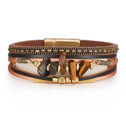 Bohemian Natural Gravel & Leather WovenBracelet - BJ/LB: 6