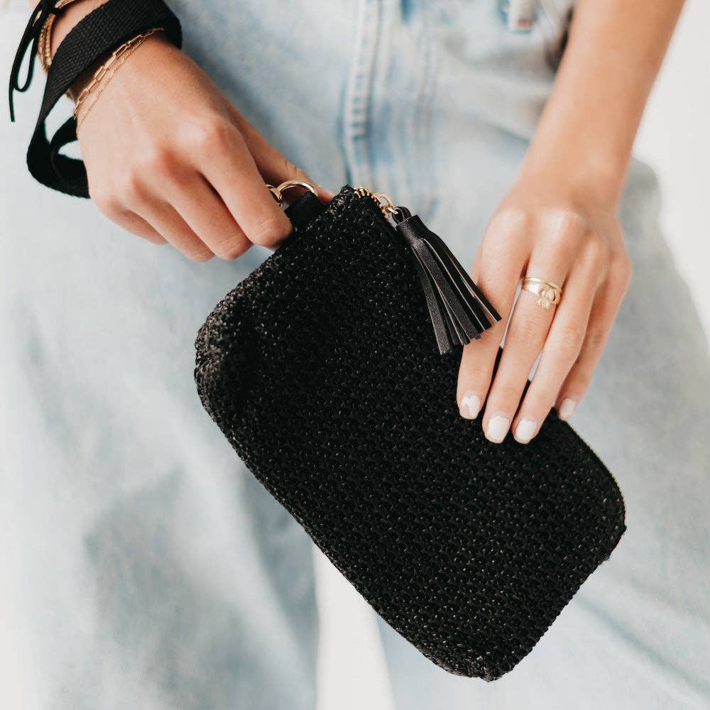 Rome Raffia Clutch Card Wallet Wristlet: Cream