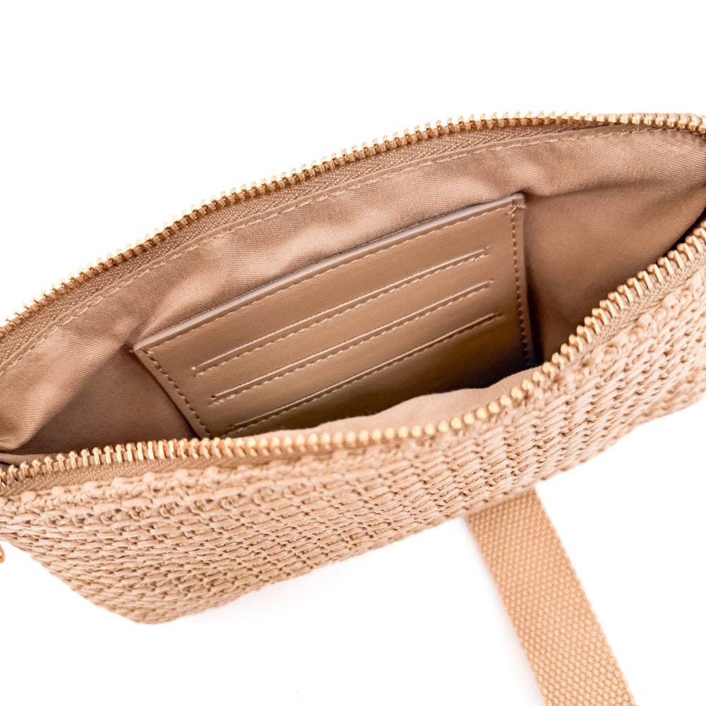 Rome Raffia Clutch Card Wallet Wristlet: Tan