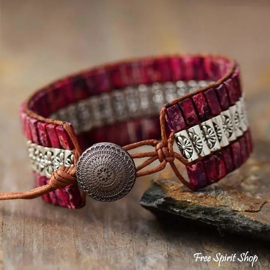 Tibetan Fushia Jasper Wrap Bracelet