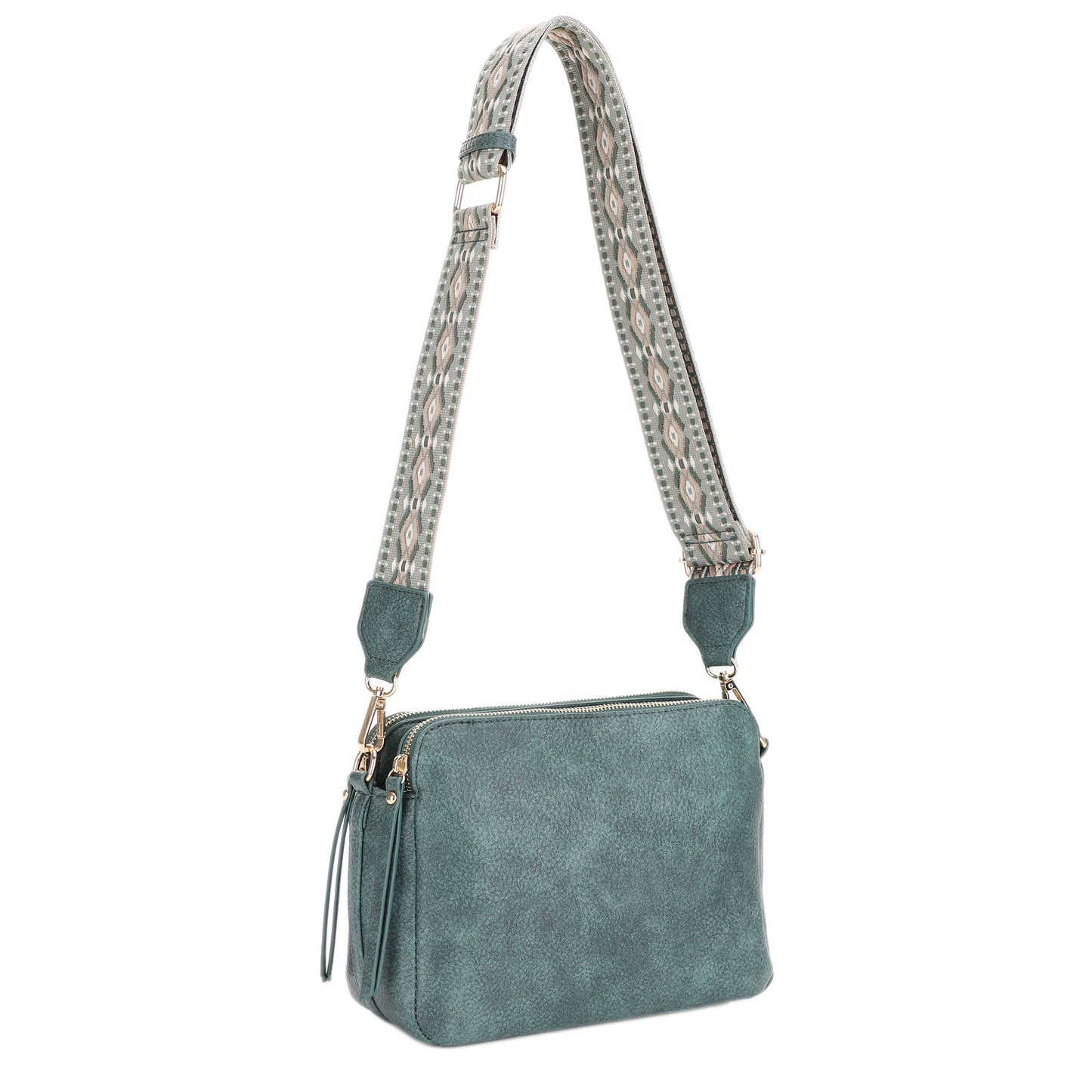 EJ60197 Mila 3 Compartment Crossbody Bag With Guitar Strap: Nude