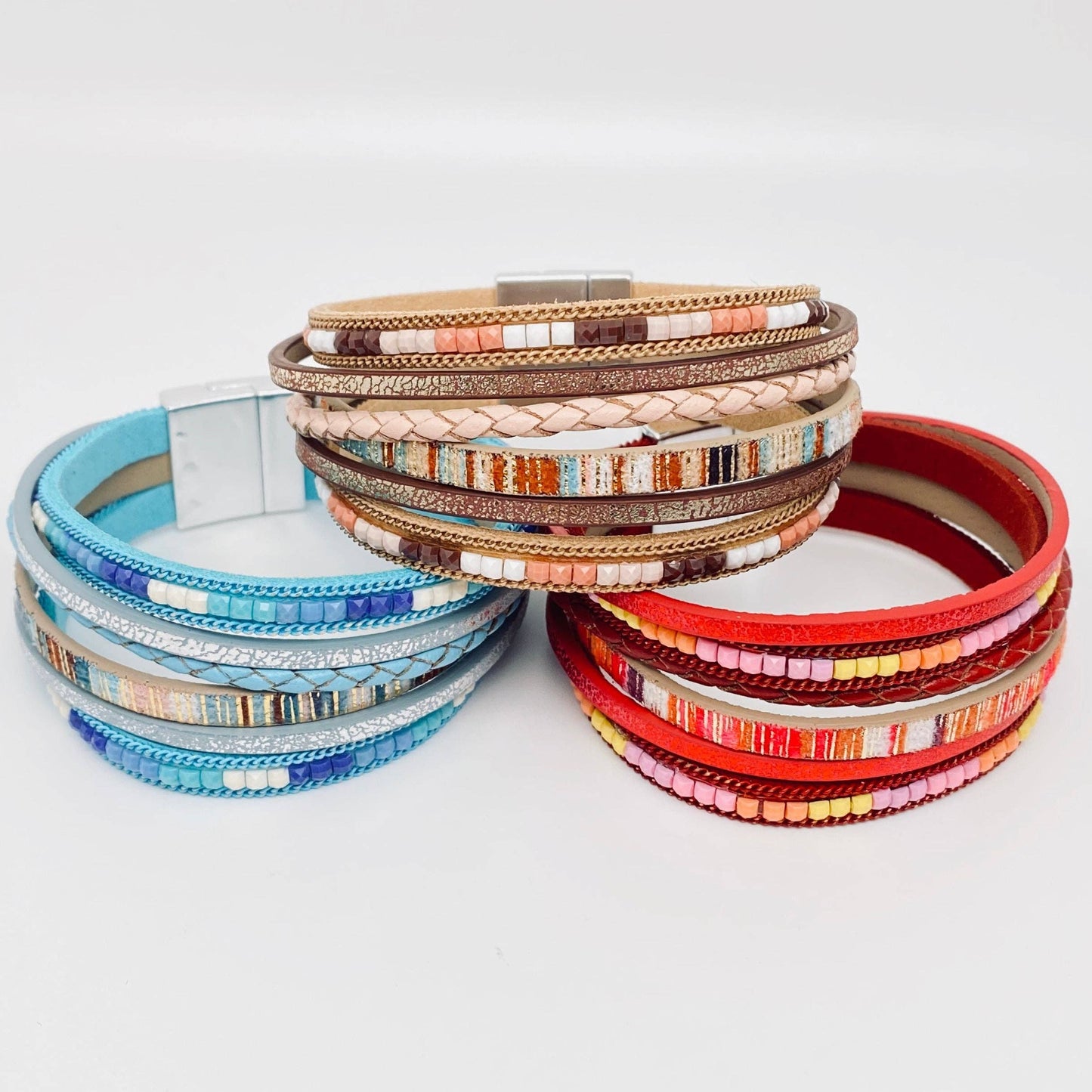 Bohemian Hand-woven Magnetic Buckle Leather Bracelet - BJ/LB: Black