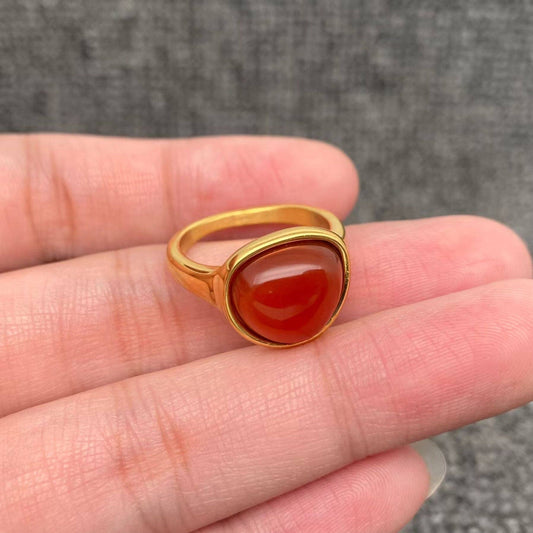 Inlaid Stone 18K Gold Plated Stainless Steel Ring - FGS/CS: B / 7