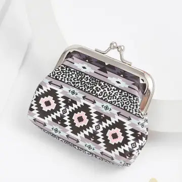 Compact Coin Purse Pink and Grey