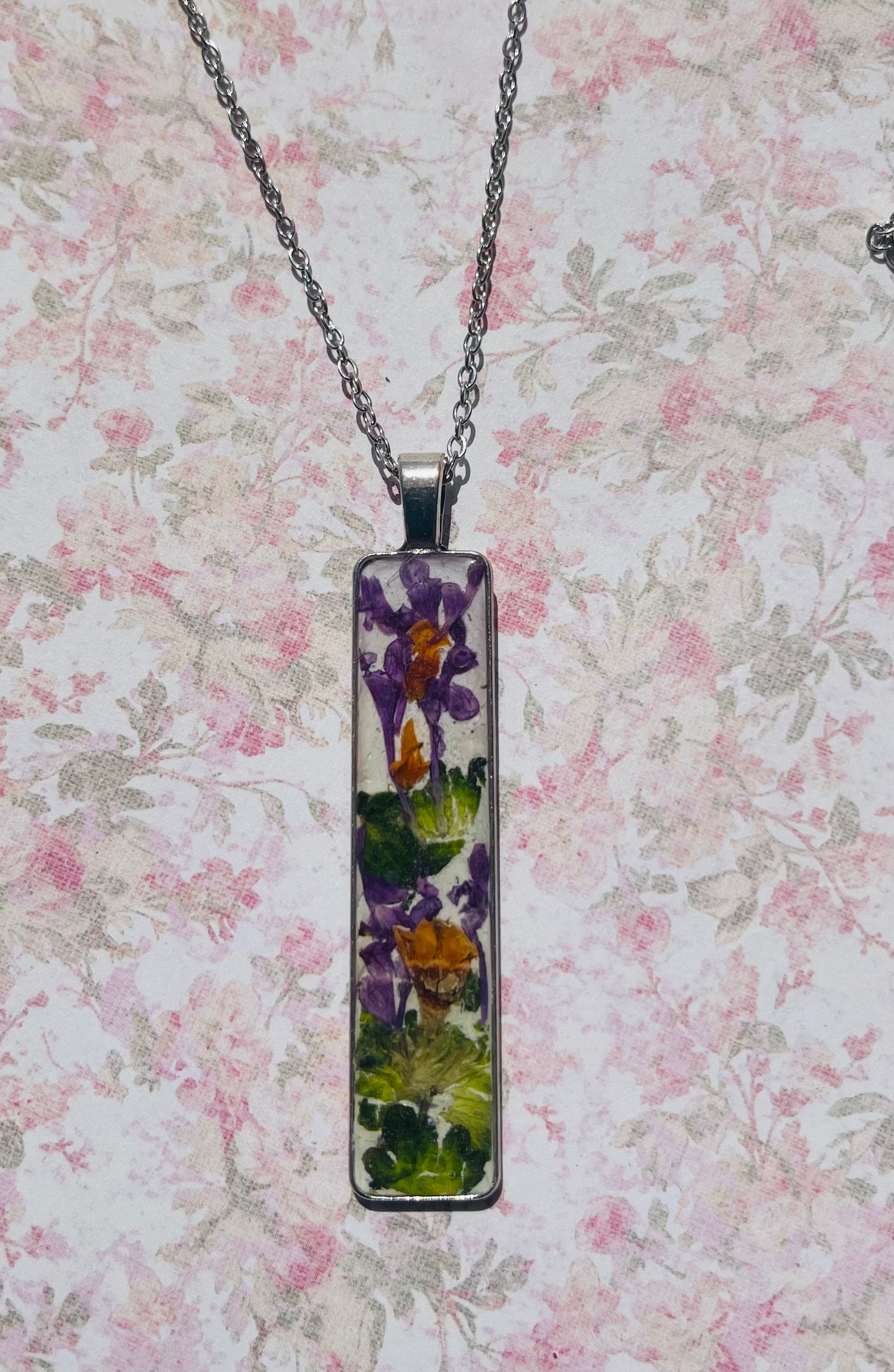 Flower Purple Rectangle silver