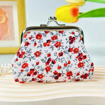 Red and Grey flower coin purse