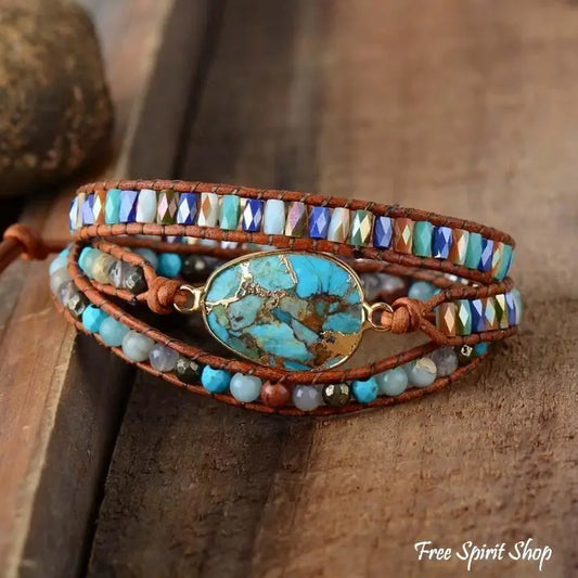 Natural Turquoise&Jasper Wrap Bracelet